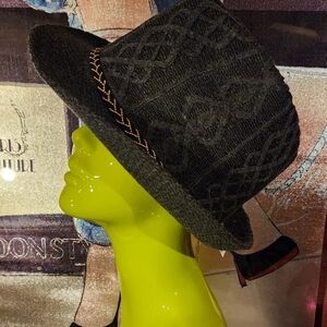 Black Cable Knit Fedora Hat With Braided Detail